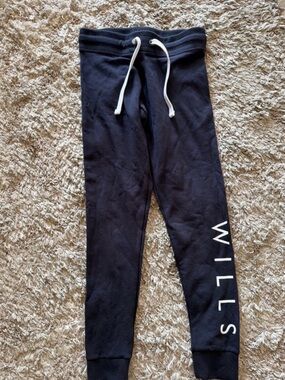 Jack Wills Black Jogger Sweatpants with White Drawstring and WILLS Leg Print